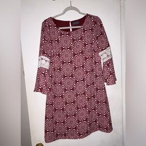 Luxology Burgundy Patterned Long Sleeve Dress
